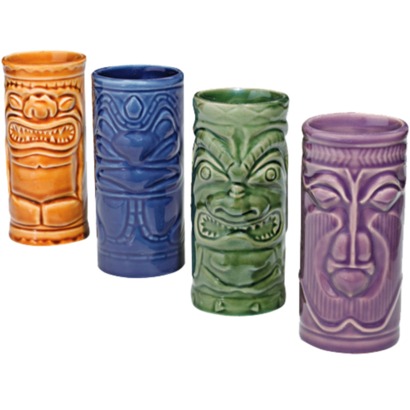 Tiki ceramic glasses, or mugs for tropical drinks at your Tiki party