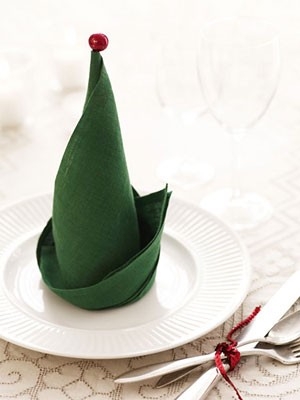 Elf Hat napkin folding or fold for a holiday dinner