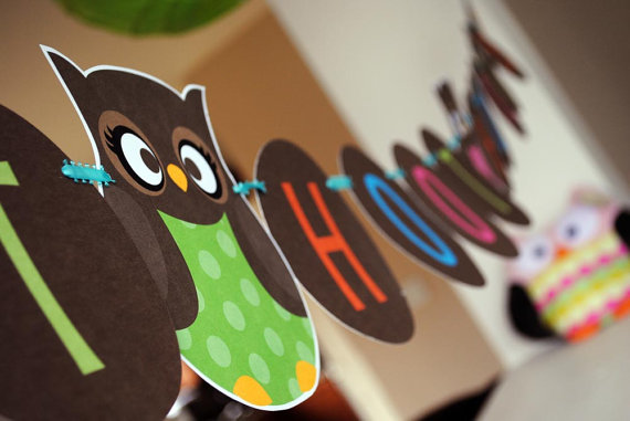 Owl themed party banner for birthday party