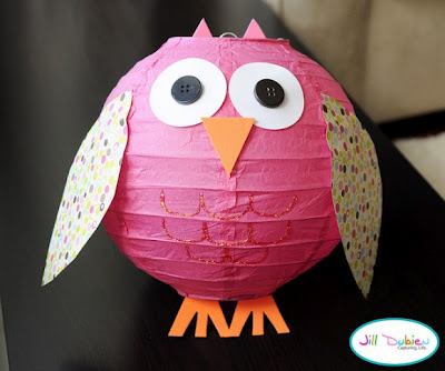 Make a paper lantern into an owl for Owl Party decorations