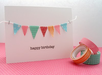 Cute washi tape decorated card with tiny washi pennants.