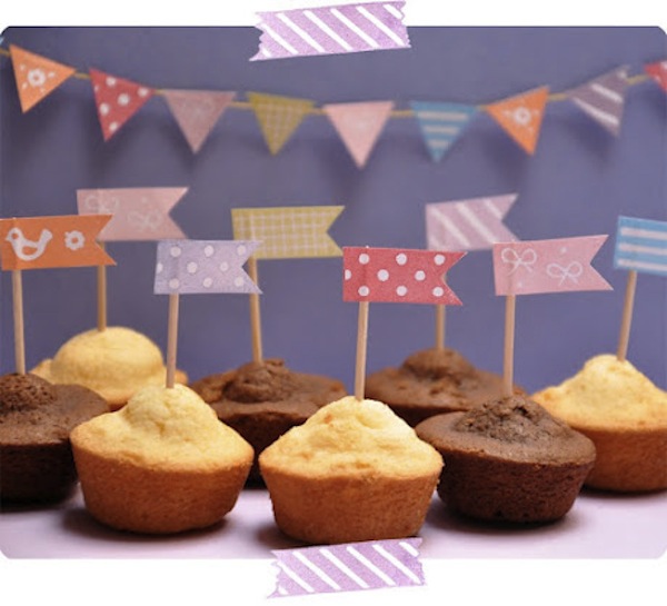 Washi tape cupcake flags and tiny pennants for party fun.
