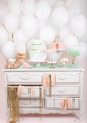 Shabby chic balloon backdrop for a baby shower or party