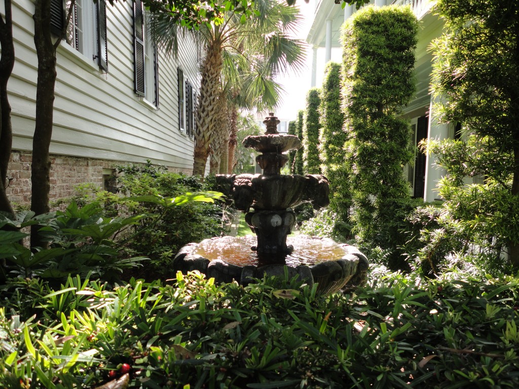 Fountain nestled in a quiet courtyard in Charleston