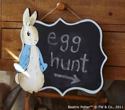 Peter Rabbit Chalkboard plaque to announce the party