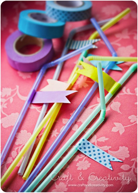Washi tape flags on straws for a party or just for fun