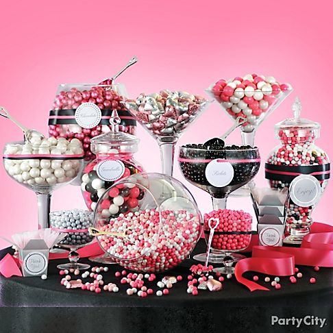 Pink and black candy buffet for a glam Halloween Party