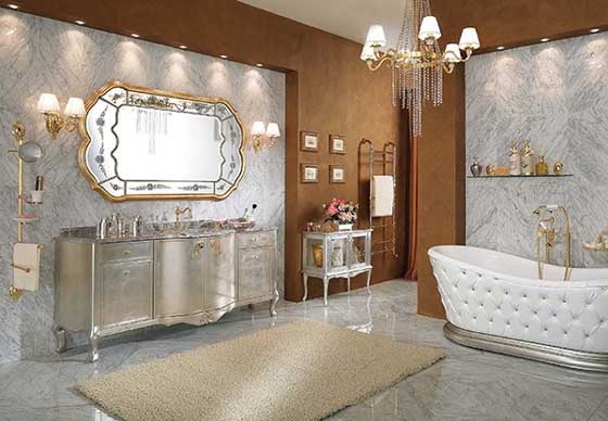 Ultimate glamour bathroom with over the top decor 