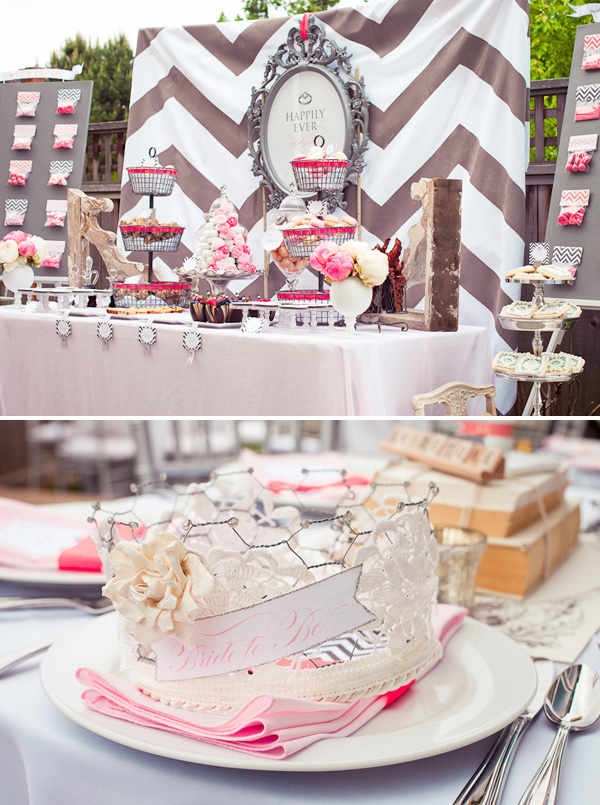 Chevron bridal shower with vintage accents