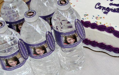 Custom water bottle labels for a graduation party.