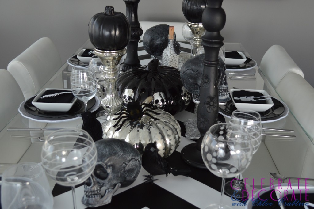 A Black and Silver Halloween Tablescape