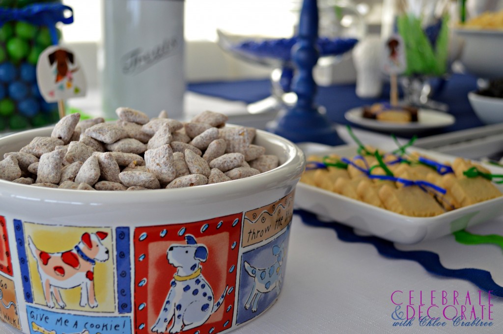 Puppy Chow Chex Treats served up in a dog dish