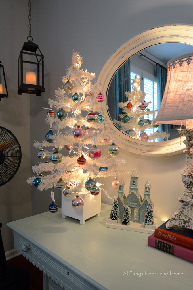 Shiny Brite Ornaments on a White Tree