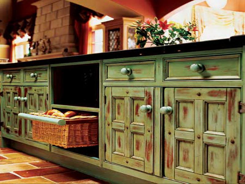 Distressed painted kitchen cabinets