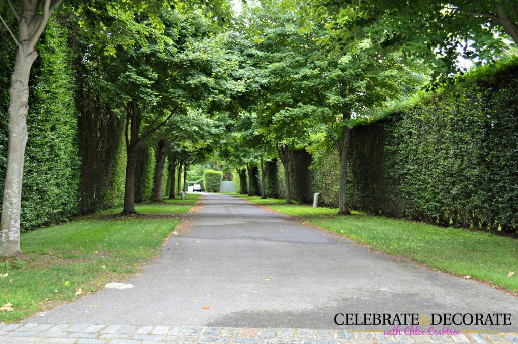 A long private driveway in the Hamptons
