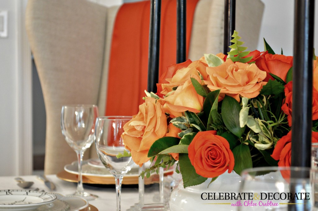Orange Ombre Rose Centerpiece for a dinner party