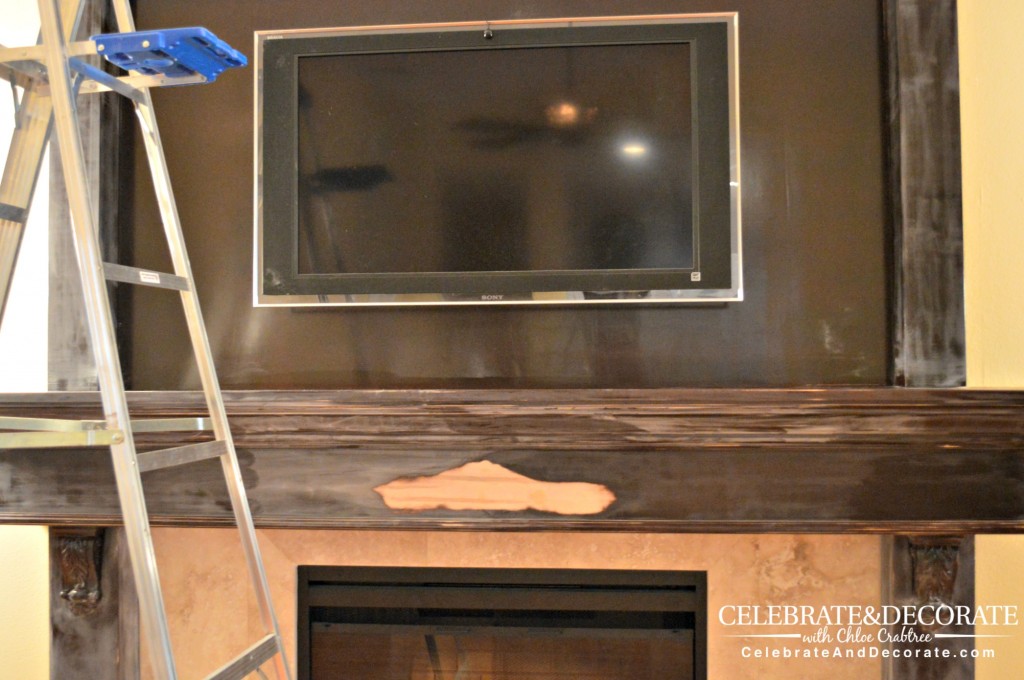 Sanding the fireplace surround