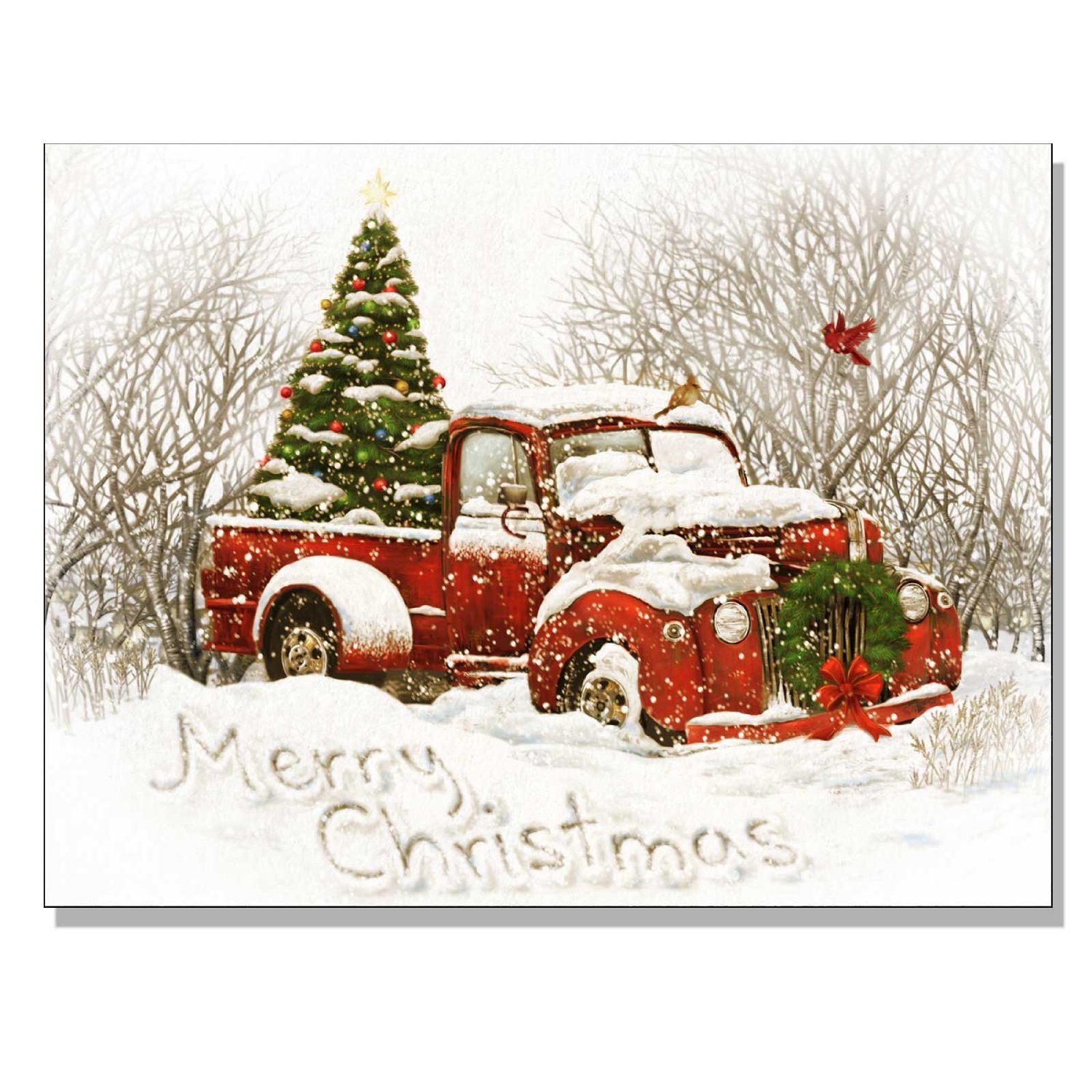 Vintage Red Truck with Christmas Tree - Celebrate & Decorate