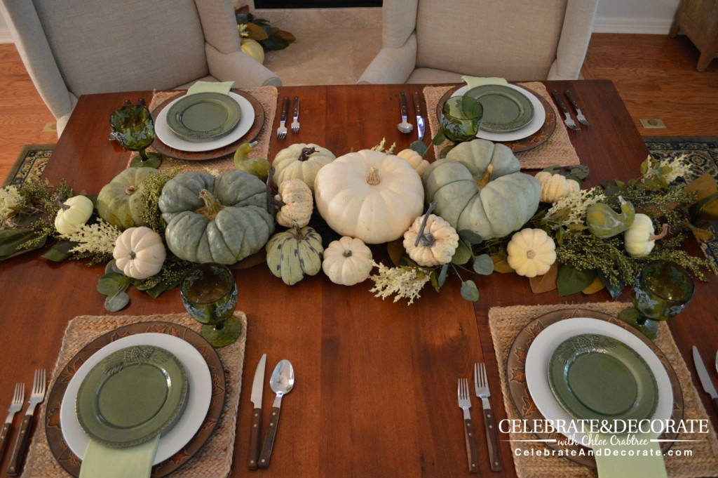 Green and White Fall Tablescape