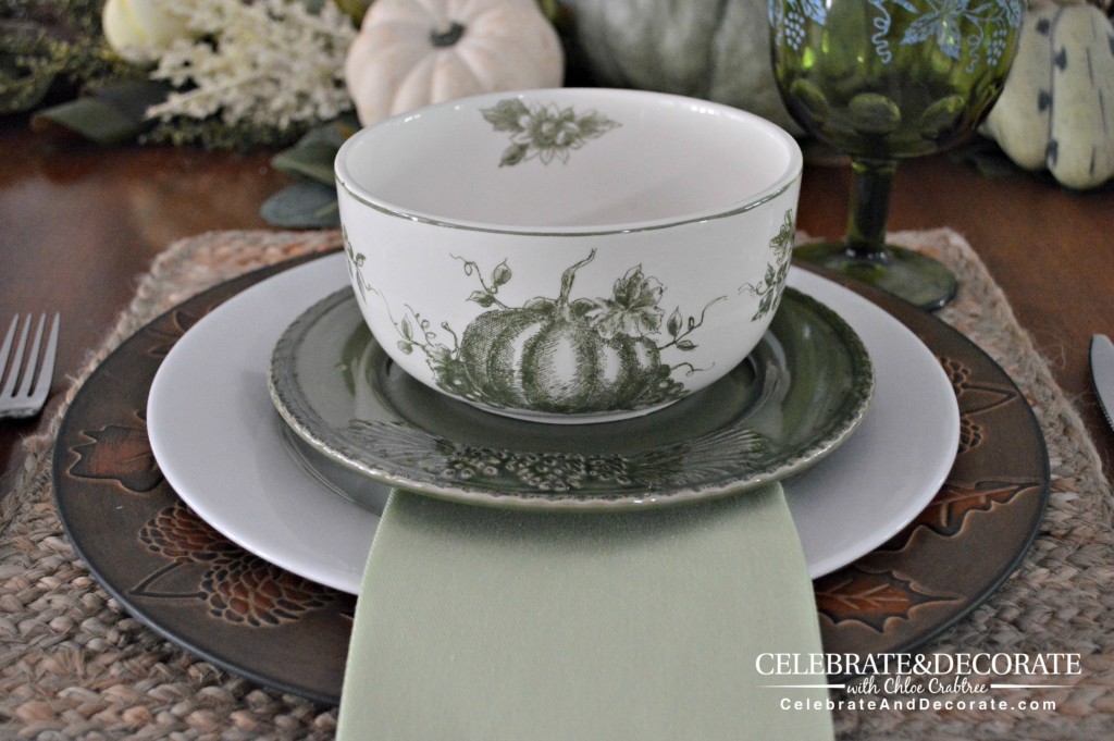 Green and white Fall Table setting