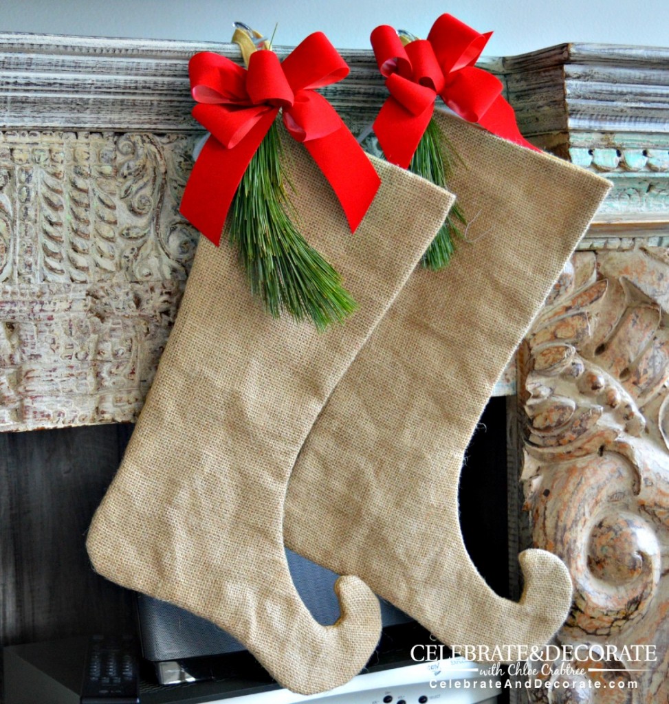 Burlap Stockings with some evergreen trim