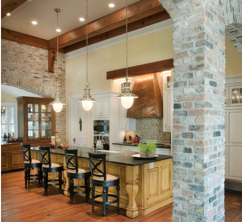 Traditional Kitchen with brick accents.