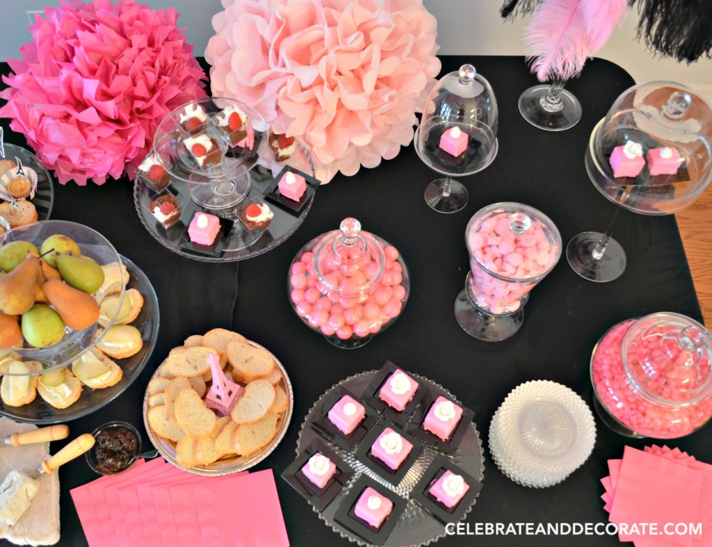 Dessert offerings for a Pink Paris Party
