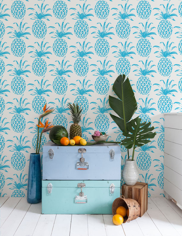 Pineapple Wallpaper in Blue and white