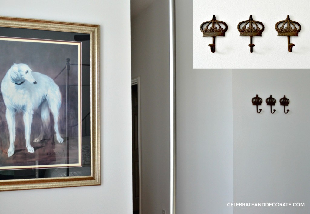 Regal Hooks and an elegant dog dress up a guest room.