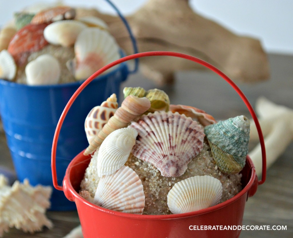 Seashell Pail bookends for a Coastal home