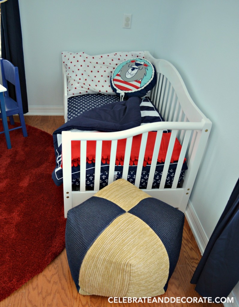 IndoorOutdoor poufs for extra seating in a nautical Nursery