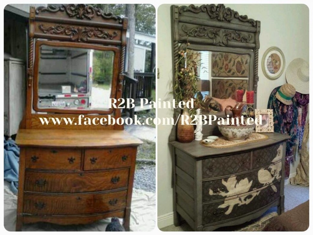 Painted Antique dresser with bird motif