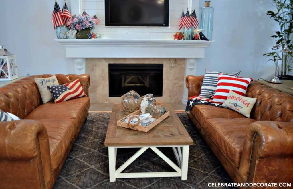 Family room decorated for the Fourth of July