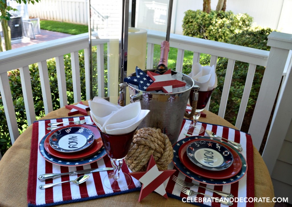 Gather on the back porch for dinner for two with a nautical touch