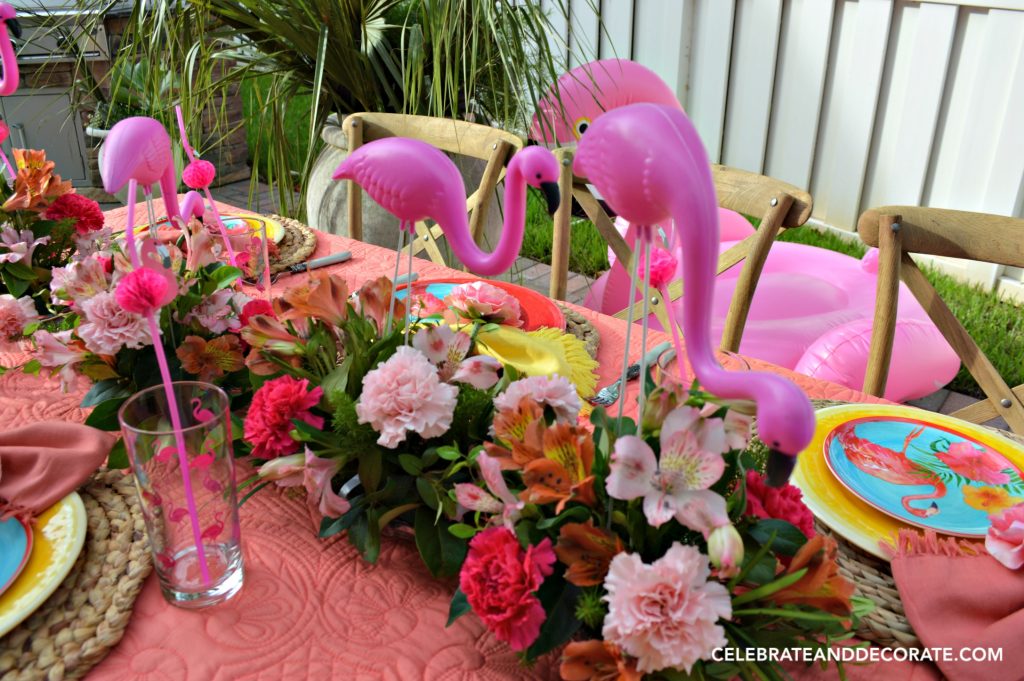 Mini Lawn Flamingos walk along the tabletop