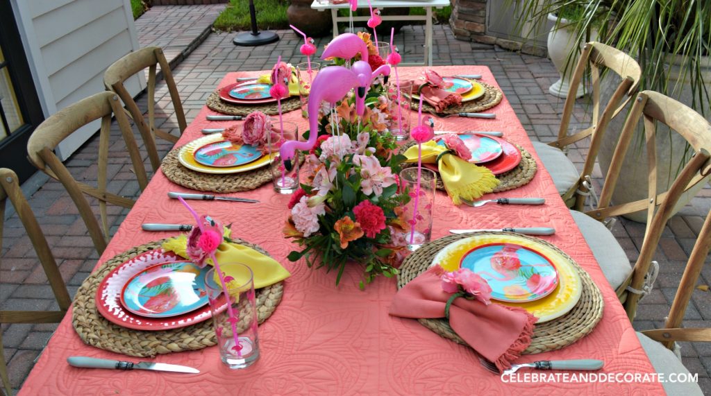 Pink and Coral Flamingo Tablescape