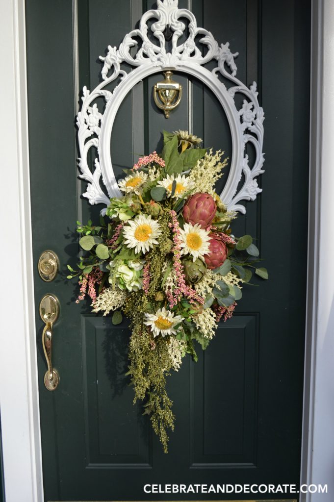 A Late Summer Door Wreath designed around a picture frame