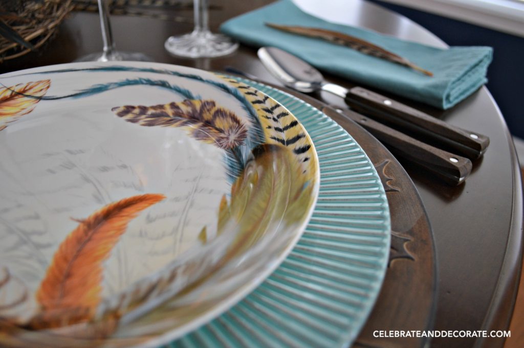 Fall Feather Tablescape perfect for Thanksgiving