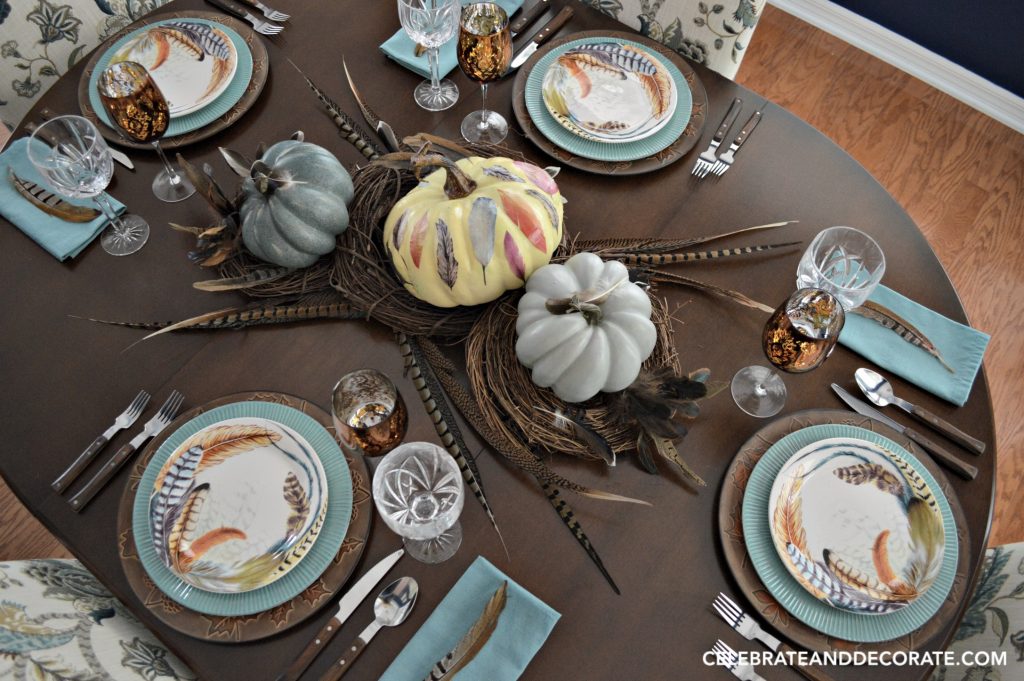 Fall Feather themed tablescape