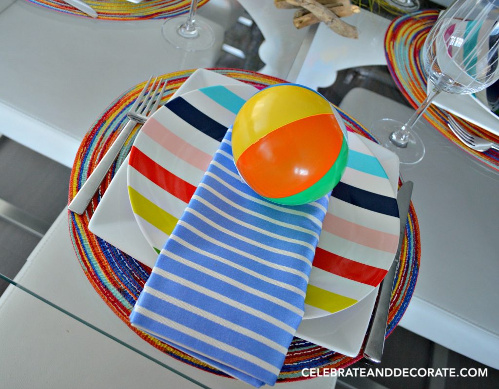 Kate Spade Striped Plates for a beach ball tablescape