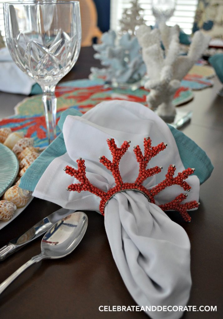 Red coral beaded napkin rings.