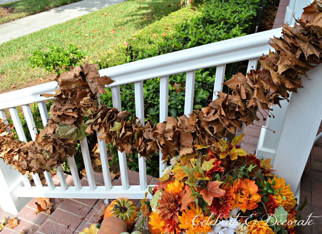 Make a Fall garland out of fallen fall leaves by stringing them on a string or yarn