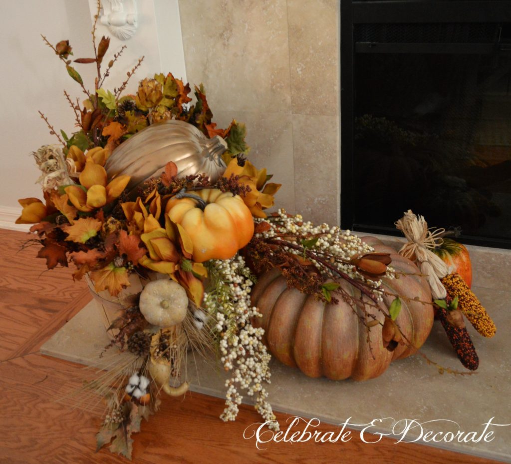 Don't forget the hearth when decorating your mantel for Fall.