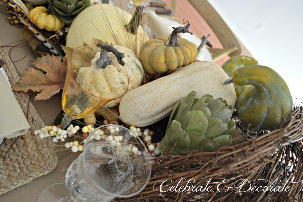 Harvest themed Thanksgiving Tablescape
