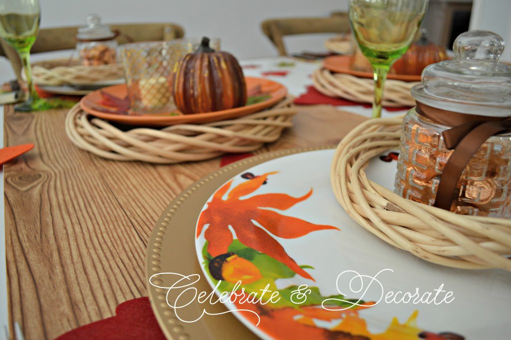 A pretty Thanksgiving table completely from items from the dollar store.