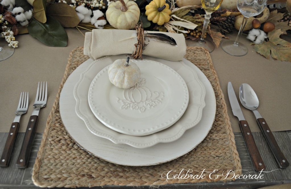 A bountiful Harvest neutral Tablescape for Thanksgiving