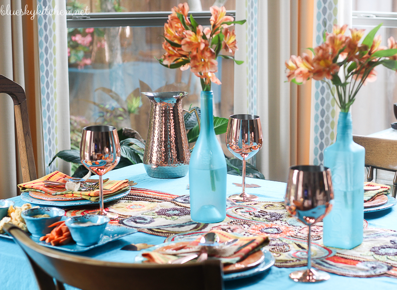 Autumn tablescape with turquoise