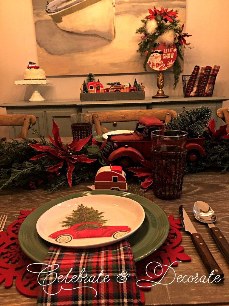 Red Christmas Truck Tablescape