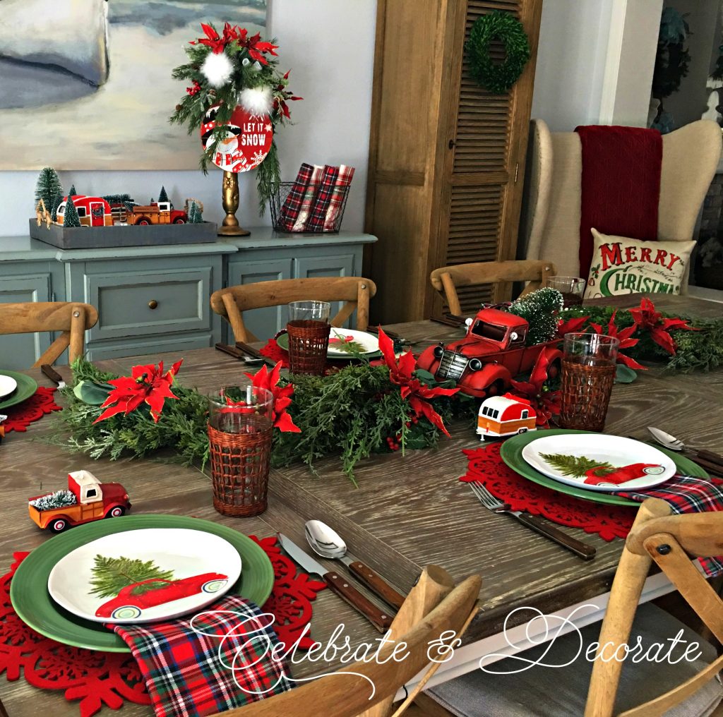 Red Truck Christmas Decorations Little Red Truck Red Truck Decor Holiday Table Runner Holiday Table Decor Holiday Table Runner