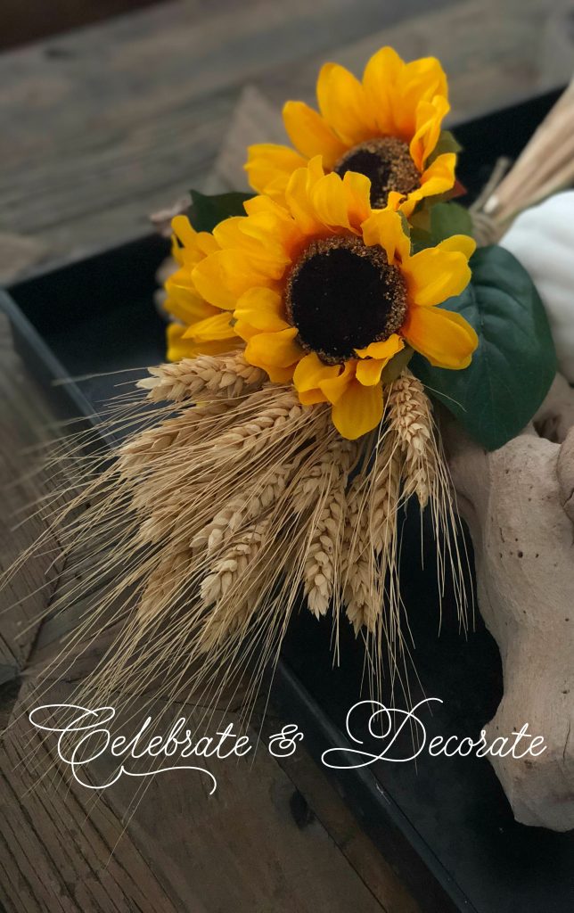 Sunflowers and wheat are both ready for harvest and ready to display for fall
